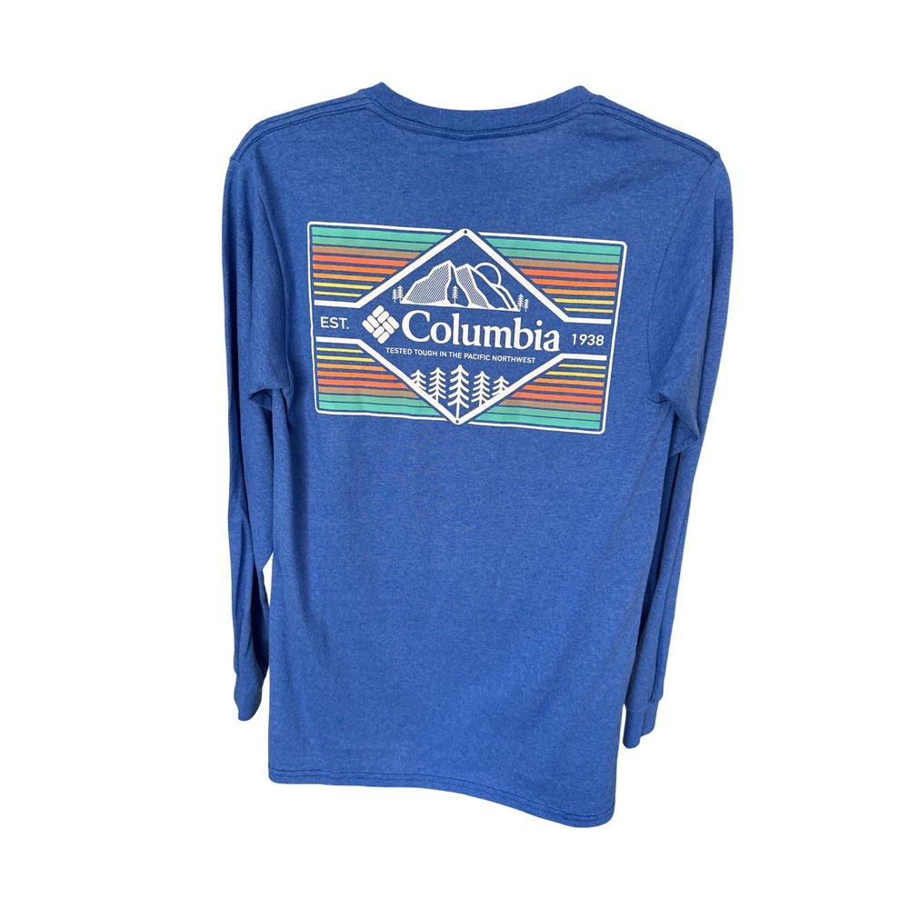 NWT Columbia M Basic LS Cotton Tee Blue Mountain Outdoor Activewear Logo SM‎
